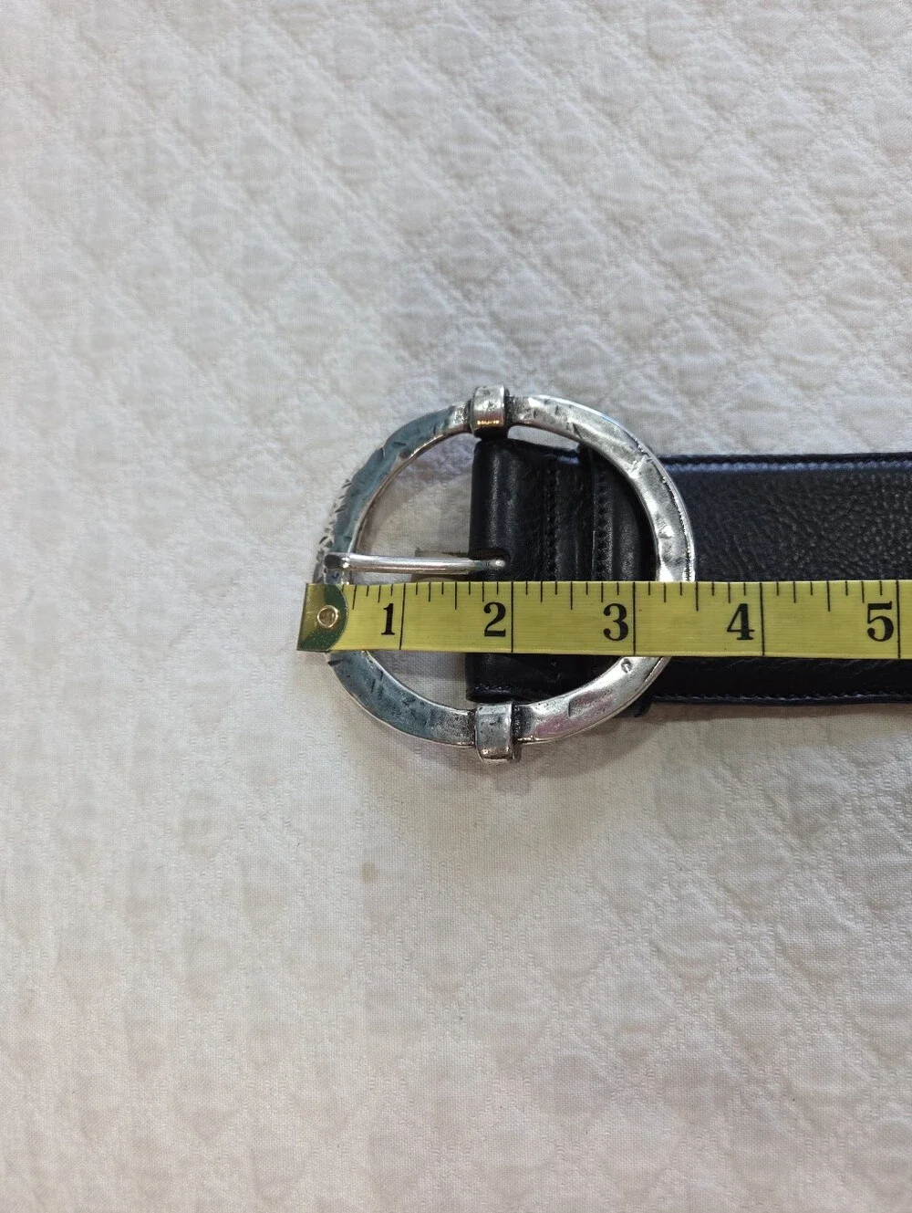 J. Peterman Company Wide Black Leather Belt Women's Large Chunky Buckle